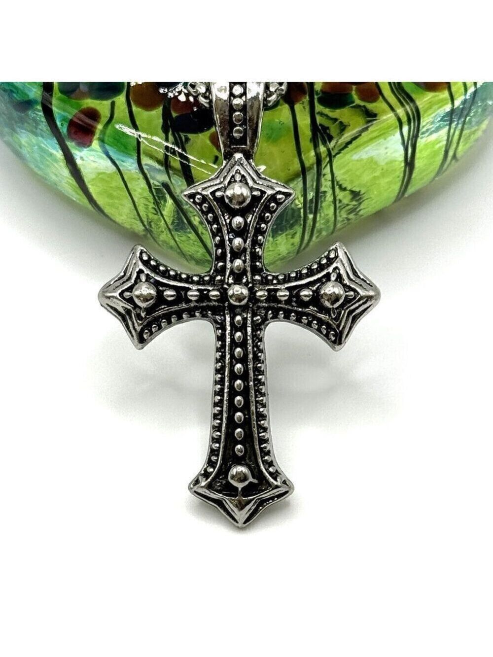Silver Tone St. Michael's Cross Heavy Pendant and Necklace #1433 - Picture 5 of 6